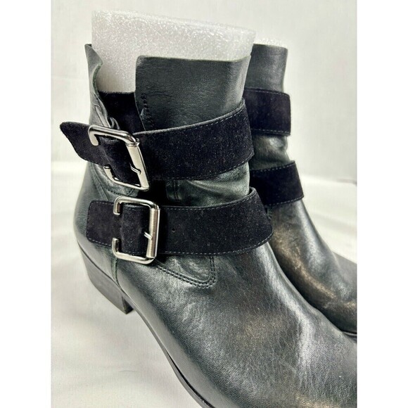 Paul Green Denver Biker Moto Boots Black Leather 8 Harness Buckles - Picture 6 of 12